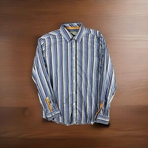 Jeremy Argyle Orange Blue Plaid Button Front Shirt Size L Long Sleeve Cotton